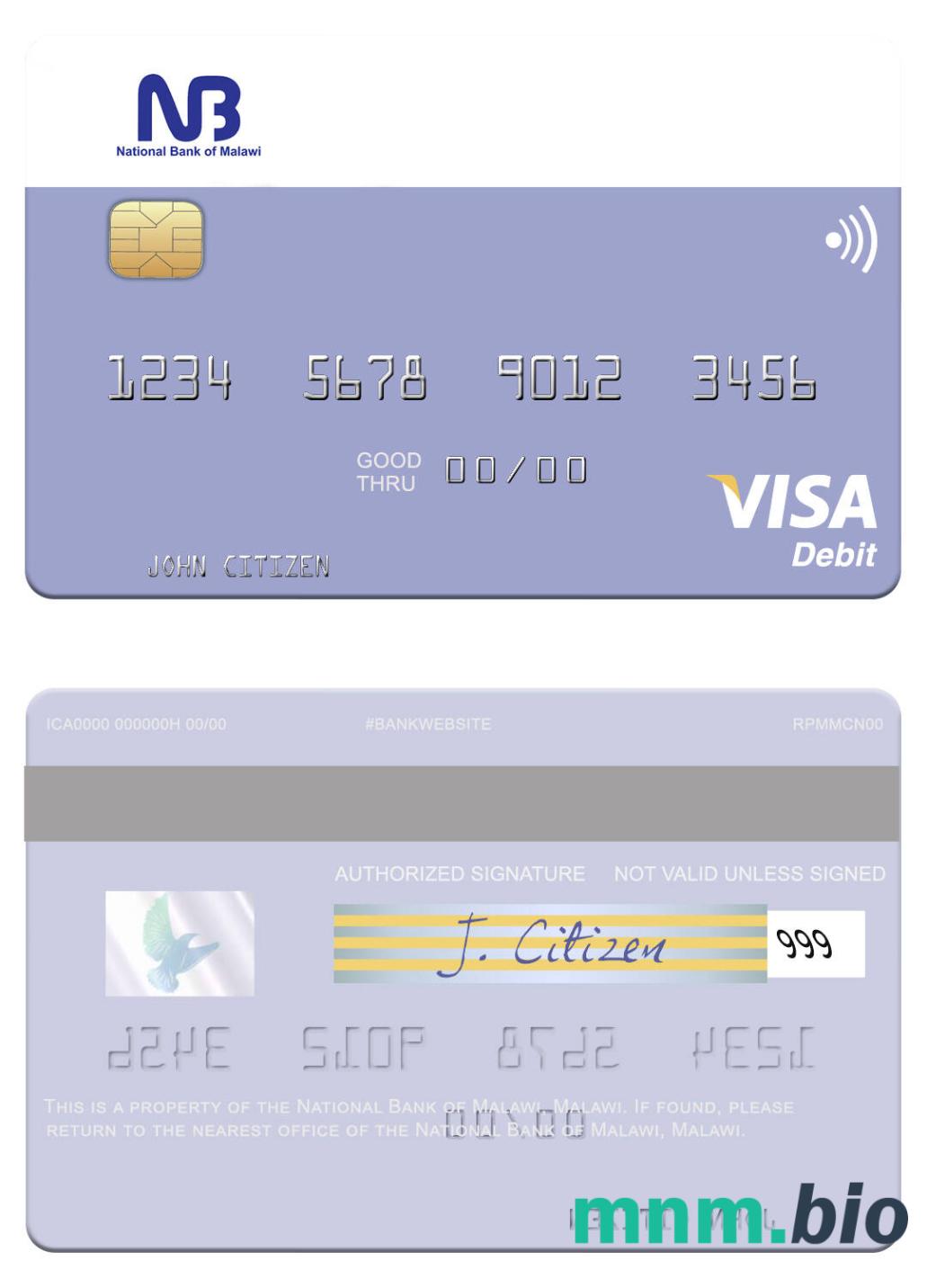 Malawi National Bank of Malawi visa debet karta przykład w formacie PSD